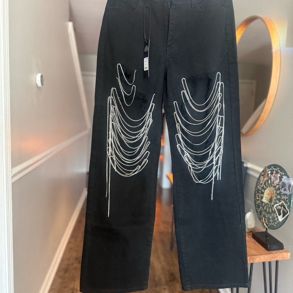 NWT Make Your Life Shine Distressed Pant - Black- size medium